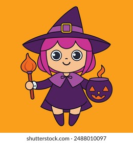 Halloween Magic Witches Vector Illustration.