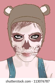 Halloween make up. Vector illustration.Cute zombie girl.