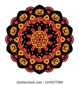 Halloween mandala on white isolated background