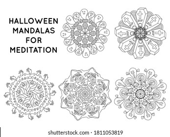 Halloween mandala outline patterns for coloring books