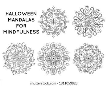Halloween mandala outline patterns for coloring books
