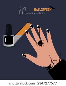 Halloween Manicure Hand with Black Nail Polish and Nail File