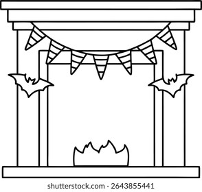 A Halloween Mantelpiece Decoration Featuring Garlands and Bat Accents a Creepy Yet Festive Design Depicting the Spooky Charm and Joyful Spirit of Halloween Season Decorations