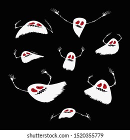 Halloween many ghosts haunted on background vector, illustration cartoon