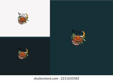 halloween mascot orange and flower vector illustration design