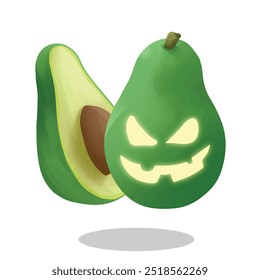 halloween mascot. scary avocado fruit illustration for design