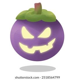 Ilustración de fruta de mangostán de miedo de mascota de Halloween para diseño