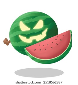 halloween mascot. scary watermelon fruit illustration for design