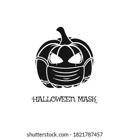Halloween mask logo icon. Illustration of pumpkin using facemask. Flat design vector isolated on white background