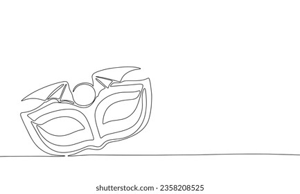 Halloween mask one line continuous banner. Line art festival concept banner. Outline vector illustration.