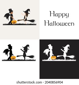 Halloween masquerade, boy and girl, vector artwork