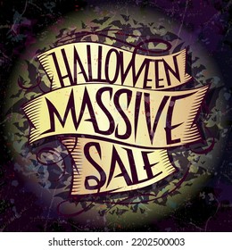 Halloween venta masiva vectorial banner web o plantilla de diseño de etiquetas con murciélagos en segundo plano