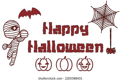 Halloween material set such as red line drawing mummy