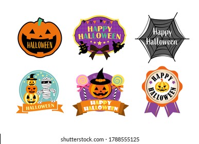 Conjuntos de materiales y etiquetas de Halloween, distintivos y emblemas