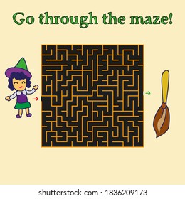 Halloween maze with cartoon witch