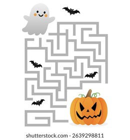 Halloween Maze Game .Help the Ghost Find the Pumpkin. Vector Illustration