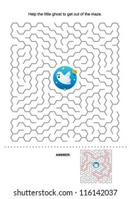 Halloween maze game for kids: Help the little ghost to get out of the labyrinth. Answer included. For high res JPEG or TIFF see image 116142040