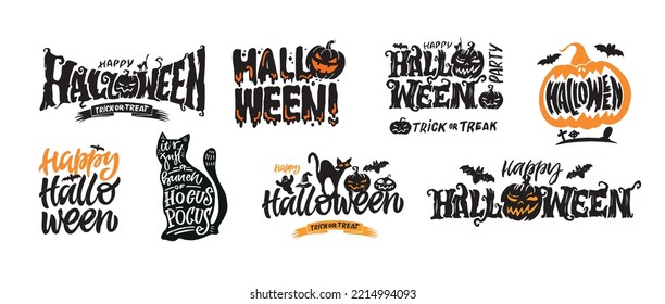 Halloween mega set. Happy halloween - cute hand drawn doodle lettering label. Halloween party - Trick or Treat. Lettering art for poster, web, banner, t-shirt design.