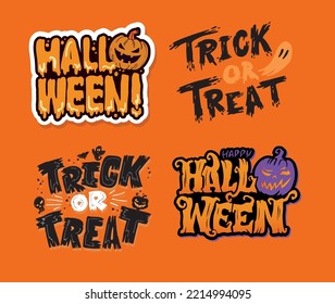 Halloween mega set. Happy halloween - cute hand drawn doodle lettering label. Halloween party - Trick or Treat. Lettering art for poster, web, banner, t-shirt design.