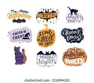 Halloween mega set. Happy halloween - cute hand drawn doodle lettering label. Halloween party - Trick or Treat. Lettering art for poster, web, banner, t-shirt design.