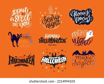 Halloween mega set. Happy halloween - cute hand drawn doodle lettering label. Halloween party - Trick or Treat. Lettering art for poster, web, banner, t-shirt design.