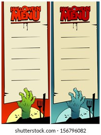 Halloween menu cards set with zombie hands.