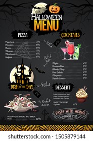 Halloween menu design with jack o lantern. Restaurant menu