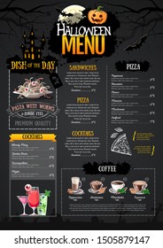 Halloween menu design with jack o lantern. Restaurant menu