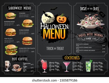 Halloween menu design with jack o lantern. Restaurant menu