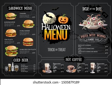 Halloween menu design with jack o lantern. Restaurant menu