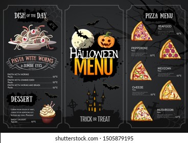 Halloween menu design with jack o lantern. Restaurant menu