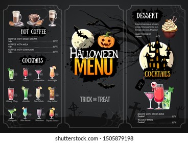 Halloween menu design with jack o lantern. Restaurant menu