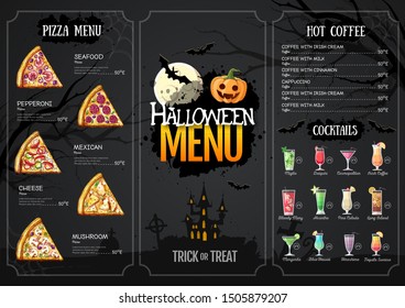 Halloween menu design with jack o lantern. Restaurant menu