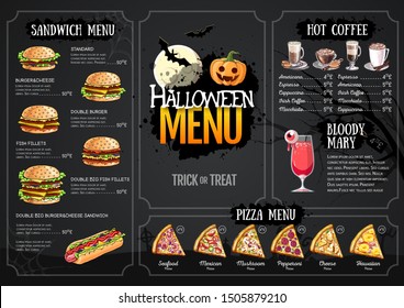 Halloween menu design with jack o lantern. Restaurant menu
