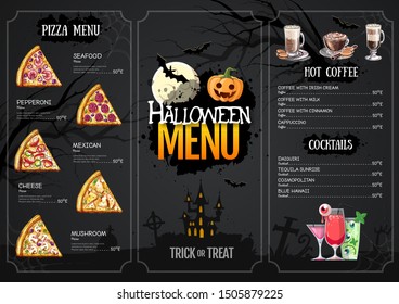 Halloween menu design with jack o lantern. Restaurant menu