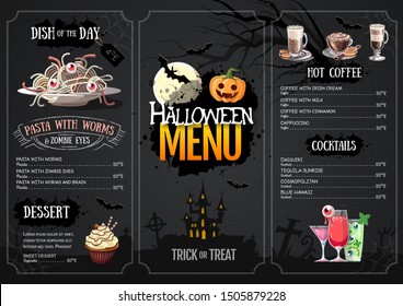 Halloween menu design with jack o lantern. Restaurant menu