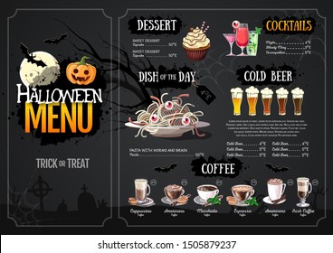 Halloween menu design with jack o lantern. Restaurant menu