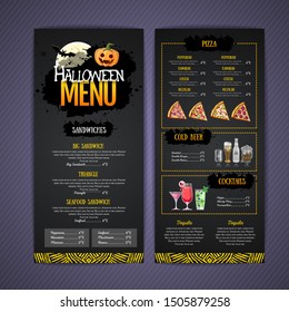 Halloween menu design with jack o lantern. Restaurant menu