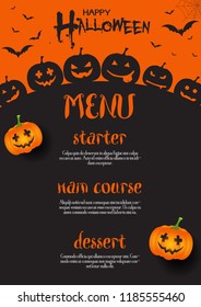 Halloween menu design with pumpkins and bats