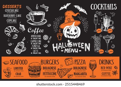 Halloween menu, Food flyer, Restaurant cafe menu.	