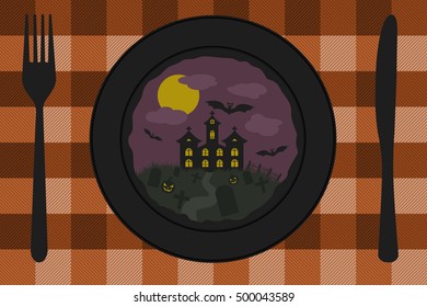 halloween menu with landscape