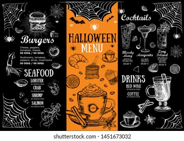 Halloween menu. Restaurant cafe menu, template design. Food flyer.