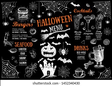 Halloween menu. Restaurant cafe menu, template design. Food flyer.