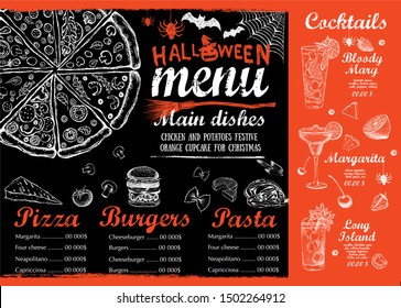 Halloween menu. Restaurant cafe menu, template design. Food flyer.