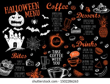 Halloween menu. Restaurant cafe menu, template design. Food flyer.