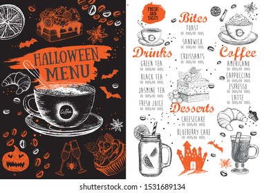 Halloween menu. Restaurant cafe menu, template design. Food flyer. 