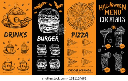 Halloween-Menü. Restaurant Café-Menü, Vorlage Design. Flieger.