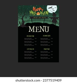 Halloween menu template dark flat silhouette dead scene
