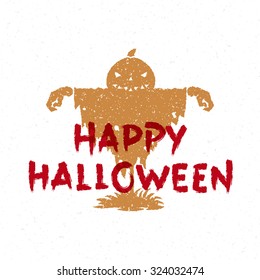 Halloween message and scary pumpkin scarecrow vector illustration
