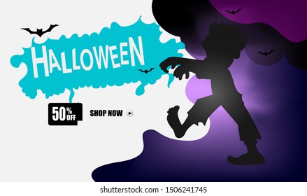 Halloween message zombi shadow - Flat lay and digital craft style vector backgrounds
